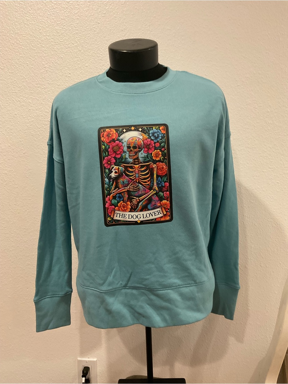 Dog Lover Graphic Crewneck Sweater in Aqua